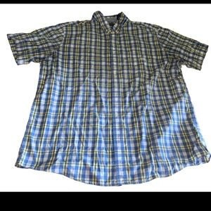 Chaps Button Up Polo Shirts Easy Care  Men's Size XXL Green Blue Plaid